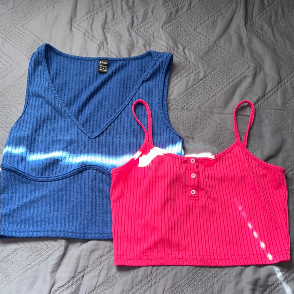 SHEIN Blue and Pink Ribbed Crop Tops